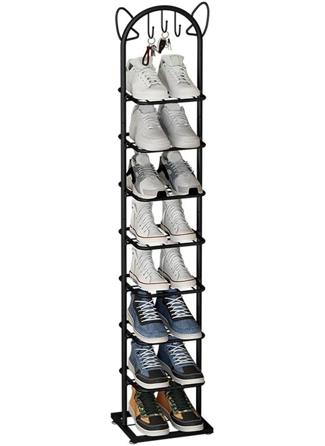 Shoe rack, slim, shoe shelf, storage rack, 8 shoe shelves, shoe storage, space-saving, entrance hallway storage, shoe storage, cleft, assembled, black, W27.5xD25.5xH147cm.