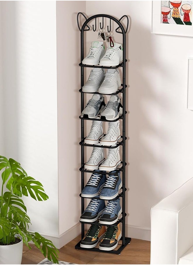 Shoe rack, slim, shoe shelf, storage rack, 8 shoe shelves, shoe storage, space-saving, entrance hallway storage, shoe storage, cleft, assembled, black, W27.5xD25.5xH147cm.
