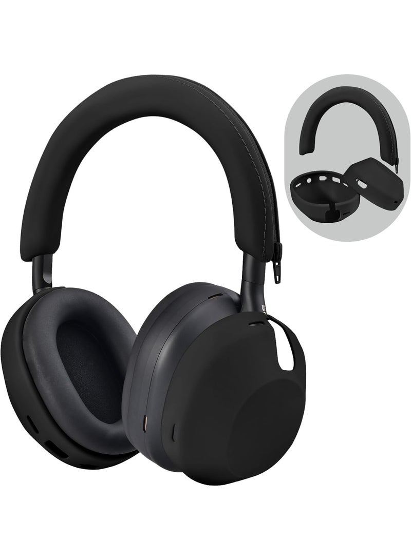 SOLARAE Silicone Case for Sony WH-1000XM5, 3 Pcs Wireless Headphones Protective Cover, Headband Protector Cushion Replacement with Zipper, Black - Image 1