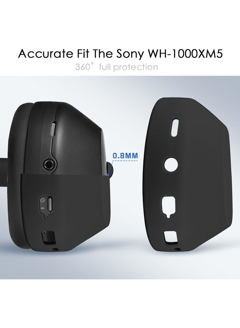 SOLARAE Silicone Case for Sony WH-1000XM5, 3 Pcs Wireless Headphones Protective Cover, Headband Protector Cushion Replacement with Zipper, Black - Image 4