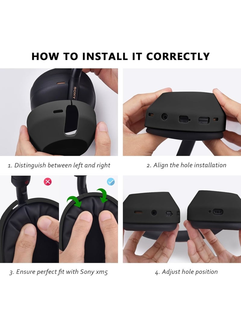 SOLARAE Silicone Case for Sony WH-1000XM5, 3 Pcs Wireless Headphones Protective Cover, Headband Protector Cushion Replacement with Zipper, Black - Image 5