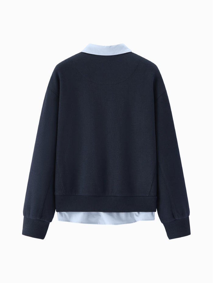 سيمير سويتر بطبقات مع ياقة قميص بتفصيل أزرار للنساء - Image 3