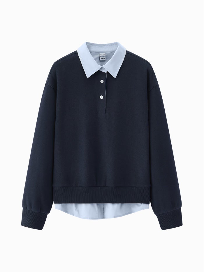 سيمير سويتر بطبقات مع ياقة قميص بتفصيل أزرار للنساء - Image 2