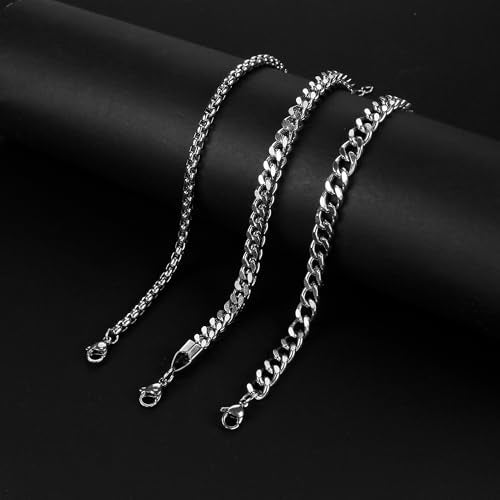DAYANEY 3 PCS Mens Bracelet Silver Bracelets for Men Set Waterproof Stainless Steel Men Jewelry, Adjustable Cuban Chain Bracelet Gifts for Boyfriend, Dad and Son as Halloween Gifts Pulseras Para Hombres Stocking Stuffers - Image 3