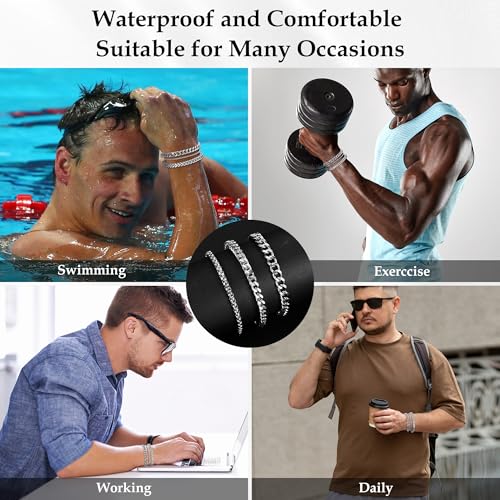 DAYANEY 3 PCS Mens Bracelet Silver Bracelets for Men Set Waterproof Stainless Steel Men Jewelry, Adjustable Cuban Chain Bracelet Gifts for Boyfriend, Dad and Son as Halloween Gifts Pulseras Para Hombres Stocking Stuffers - Image 5
