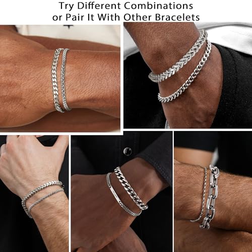 DAYANEY 3 PCS Mens Bracelet Silver Bracelets for Men Set Waterproof Stainless Steel Men Jewelry, Adjustable Cuban Chain Bracelet Gifts for Boyfriend, Dad and Son as Halloween Gifts Pulseras Para Hombres Stocking Stuffers - Image 4