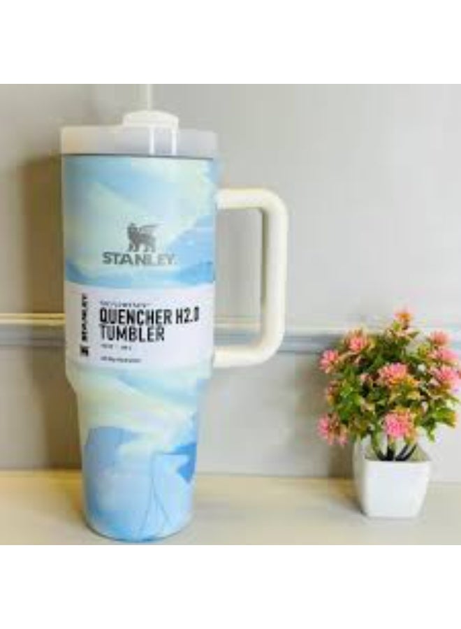 ستانلي كوب ستانلي كوينشر H2.0 فلو ستيت المصنوع من الفولاذ المقاوم للصدأ والمُعزل بالفراغ مع غطاء وقشة للمياه أو الشاي المثلج أو القهوة (فرشاة هادئة باردة، 40 أونصة) - Image 1