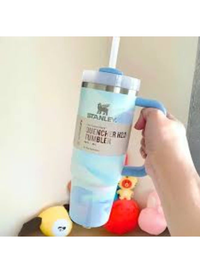 ستانلي كوب ستانلي كوينشر H2.0 فلو ستيت المصنوع من الفولاذ المقاوم للصدأ والمُعزل بالفراغ مع غطاء وقشة للمياه أو الشاي المثلج أو القهوة (فرشاة هادئة باردة، 40 أونصة) - Image 2