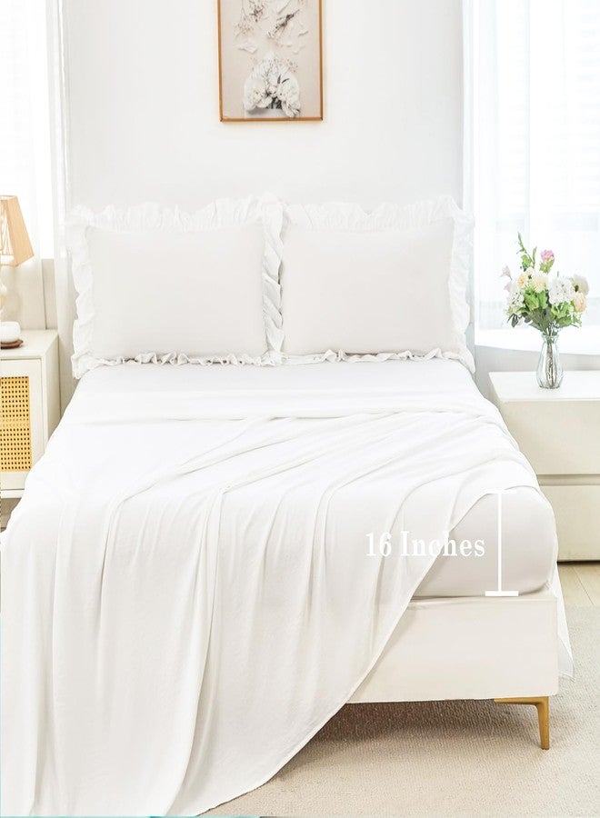 ANGIYUIN 5 Pieces White Full Size Bed in A Bag for Kids Girls Ruffle Bedding Sets Solid Ruffled Comforter Set Vintage Farmhouse Bedding Comforter Sets with Sheets(White Full) - Image 5