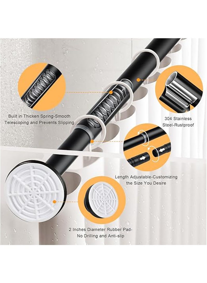 ايكانبو قضيب ستارة دش تلسكوبي قابل للتعديل، قضيب ستارة زنبركي غير قابل للانزلاق قابل للتمديد، لا يتطلب حفرًا، سهل التركيب، مناسب لنوافذ الحمام وخزائن المطبخ (أسود) - Image 2