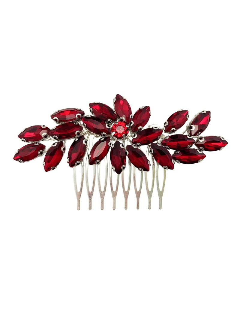 BETITETO BETITETO Bridal Crystal Hair Piece Rhinestone Wedding Small Hair Comb Accessories for Women Girls (Red)  - Image 1
