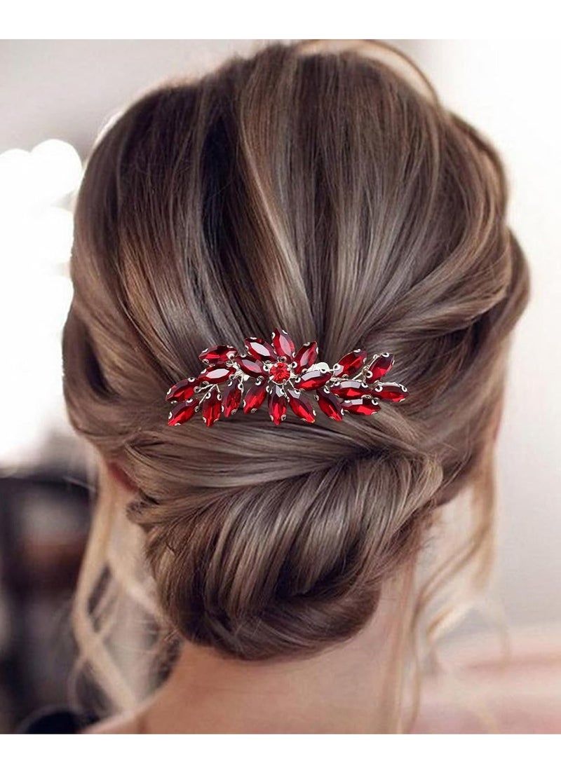 BETITETO BETITETO Bridal Crystal Hair Piece Rhinestone Wedding Small Hair Comb Accessories for Women Girls (Red)  - Image 3