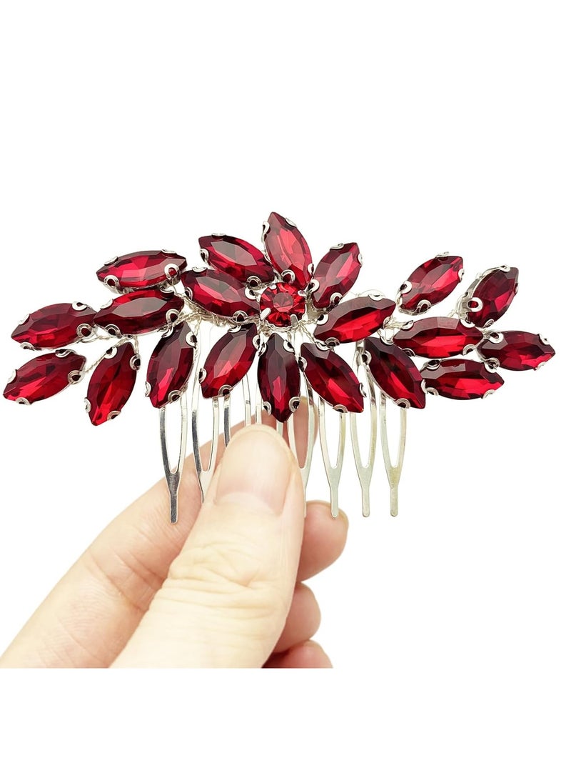 BETITETO BETITETO Bridal Crystal Hair Piece Rhinestone Wedding Small Hair Comb Accessories for Women Girls (Red)  - Image 4