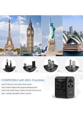 محول السفر العالمي LENCENT، شاحن GaN III 65W الدولي مع منفذي USB و3 محول شحن سريع USB-C PD، شاحن حائط عالمي من النوع A/C/G/I (الولايات المتحدة الأمريكية/المملكة المتحدة/الاتحاد الأوروبي/أستراليا) - view 5