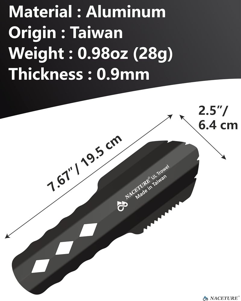 NACETURE Ultralight Backpacking Trowel Aluminum Shovel Small Potty Multitool with Longer Handle Design Essential for Hiking, Camping and Survival Bags(Black 1 Pack) - Image 2