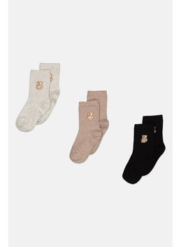 Kids Boy 3 Pair Active Crew Socks, Tan/Black/Grey