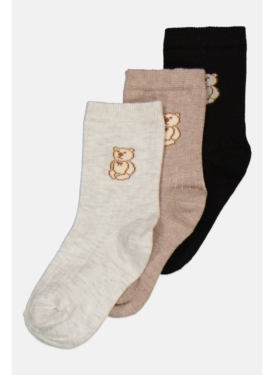 RBX - Kids Boy 3 Pair Active Crew Socks, Tan/Black/Grey - Image 1