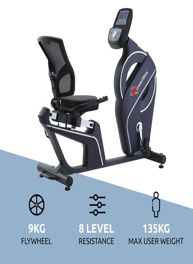 باورماكس فيتنيس دراجة تمارين قابلة للإمالة Powermax Fitness BR-900 مع نبض يدوي، مقاومة قابلة للتعديل، أقصى وزن مستخدم 135 كجم، 9 كجم دولاب دوار لتدريب القلب في المنزل، أسود - Image 2