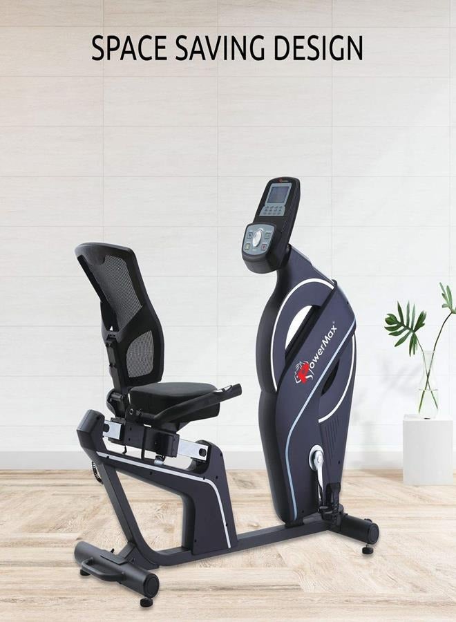 باورماكس فيتنيس دراجة تمارين قابلة للإمالة Powermax Fitness BR-900 مع نبض يدوي، مقاومة قابلة للتعديل، أقصى وزن مستخدم 135 كجم، 9 كجم دولاب دوار لتدريب القلب في المنزل، أسود - Image 4