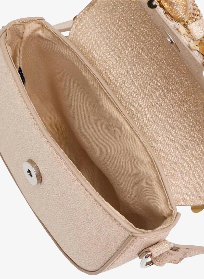 Disney GOLD Minnie Mouse Bow Embellished School Crossbody Bag With Flap Closure - 10x4x14 CM for Women | Best Price UAE