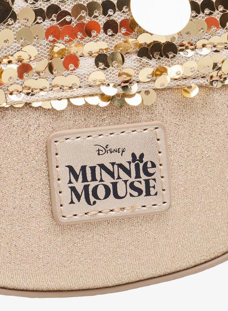 Disney GOLD Minnie Mouse Bow Embellished School Crossbody Bag With Flap Closure - 10x4x14 CM for Women | Best Price UAE