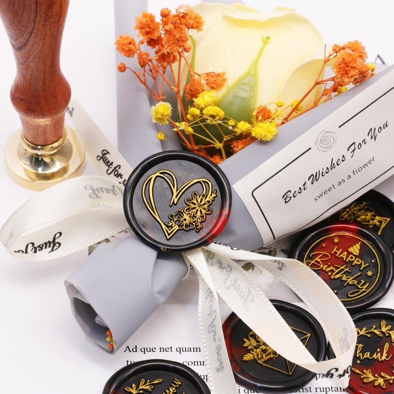 SWANGSA Blessing Wax Seal Stamp Gift Box Set, Vintage 6 Sealing Stamp Heads + 1 Wooden Hilt, Wax Stamp Kit for Party Invitations, Envelops, Cards and Gift Packaging (Phrases Kit) - Image 3