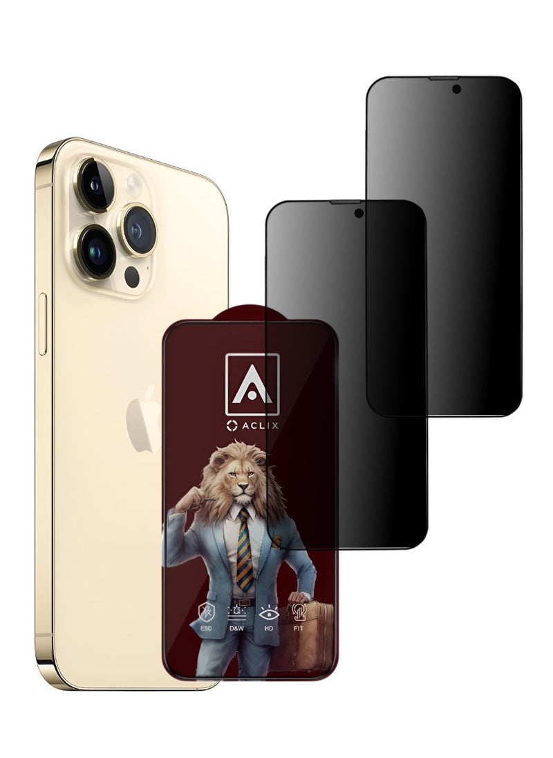 ACLIX 2 Pieces Antistatic ESD Dustproof Premium Quality High Definition Anti-Spy Privacy Tempered Glass Screen Protector Designed For  iPhone 14 Pro Max - Image 1