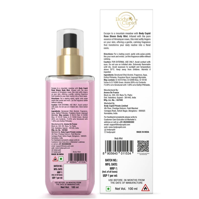 Body Cupid Rose Bloom Body Mist Himalayan Rose Elegance luxurious Body Mist 100 ml - Image 3