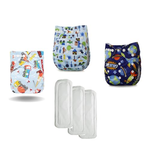 MOPPETS Baby Reusable washable Pocket Cloth Diaper with 4 Layer Microfiber Nappy Inserts (PACK OF 3 (COMBO-1)) - Image 1