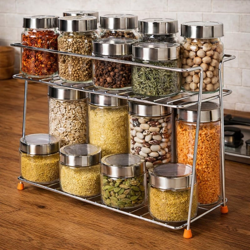 CHHAAP Stainless Steel 2 Layer Spice Rack | Modular Kitchen Storage Organizer | Multipurpose Shelf for Countertop, Tabletop | Tiered Silver Rack (Pack of 1) (NHSP) - Image 5