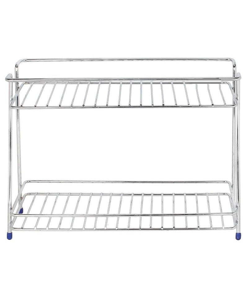 CHHAAP Stainless Steel 2 Layer Spice Rack | Modular Kitchen Storage Organizer | Multipurpose Shelf for Countertop, Tabletop | Tiered Silver Rack (Pack of 1) (NHSP) - Image 3