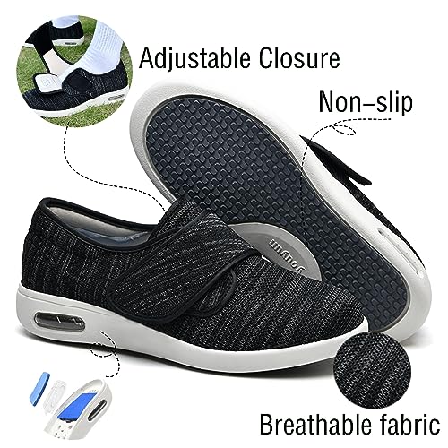 EDCYF Women's Diabetic Shoes with Adjustable Closure,Non-Slip Wide Width Lightweight Shoes for Edema Plantar Fasciitis Bunions Arthritis Swollen Feet Black-Gray - Image 4