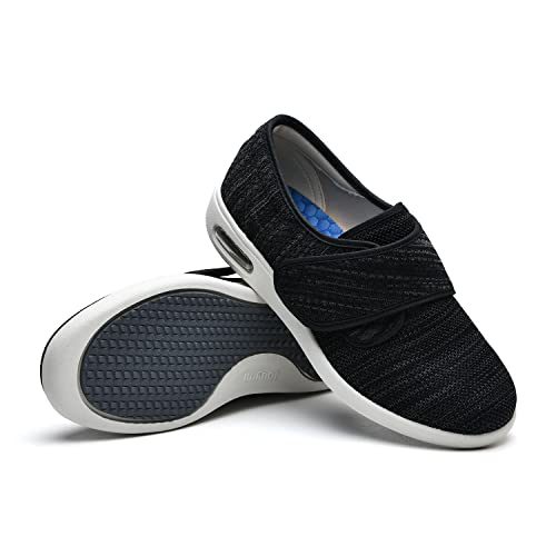 EDCYF Women's Diabetic Shoes with Adjustable Closure,Non-Slip Wide Width Lightweight Shoes for Edema Plantar Fasciitis Bunions Arthritis Swollen Feet Black-Gray - Image 5