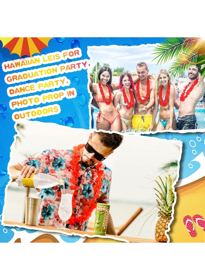 Hoteam 24 Counts Hawaiian Leis Necklace Tropical Flower Lei Floral Luau Party Decorations Hawaiian Flower Necklace Luau Necklaces Hula Dance Garland Headbands For Beach Birthday Wedding Party (Red)  - Image 5
