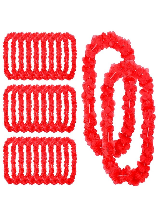 Hoteam 24 Counts Hawaiian Leis Necklace Tropical Flower Lei Floral Luau Party Decorations Hawaiian Flower Necklace Luau Necklaces Hula Dance Garland Headbands For Beach Birthday Wedding Party (Red)  - Image 2