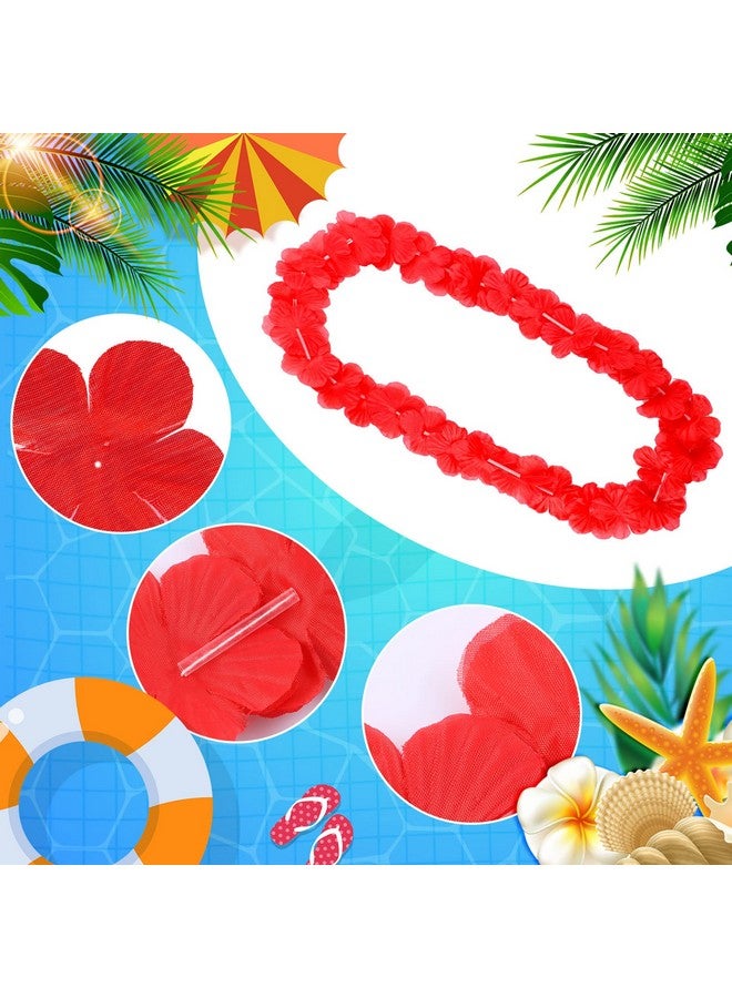 Hoteam 24 Counts Hawaiian Leis Necklace Tropical Flower Lei Floral Luau Party Decorations Hawaiian Flower Necklace Luau Necklaces Hula Dance Garland Headbands For Beach Birthday Wedding Party (Red)  - Image 4
