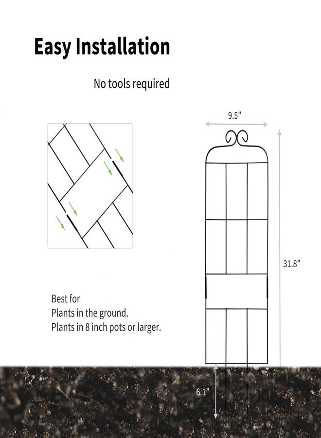 Hensal 4 Pack 31'' Plant Trellis for Climbing Plants Indoor & Outdoor, Metal Trellis for Potted Plants, Plant Support for Houseplant, Vines, Pothos, Rose, Ivy, and Flowers, Black - Image 2