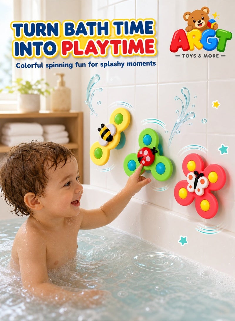 ARGT 3-Pack Baby Bath Spinning Toys with Suction Cups, Animal Spinner & Jingle Balls, Sensory Development Toys for Bathtub, High Chair, Window & Travel, Multicolor - Image 4