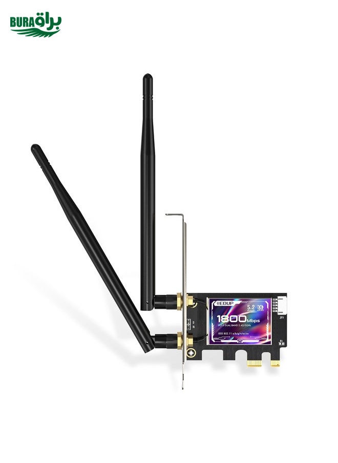 BURAQ - EDUP EP-9658 PCI-E WiFi 6 Card AX1800M Bluetooth 5.2 Adapter for Desktop PC, 2.4GHz/5.8GHz Dual Band Wireless PCI-E Internal Network Card - Image 1