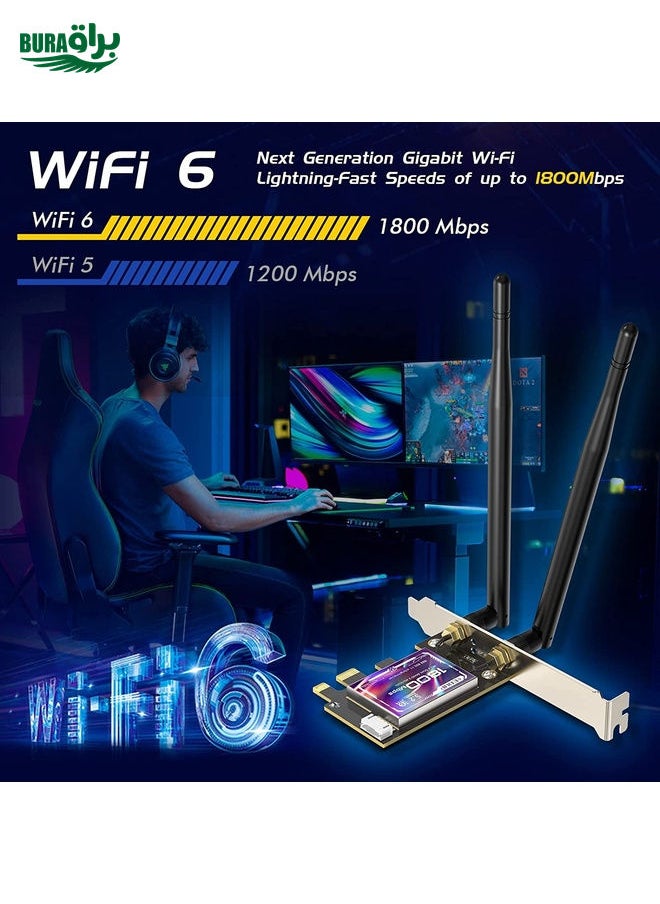 BURAQ - EDUP EP-9658 PCI-E WiFi 6 Card AX1800M Bluetooth 5.2 Adapter for Desktop PC, 2.4GHz/5.8GHz Dual Band Wireless PCI-E Internal Network Card - Image 1