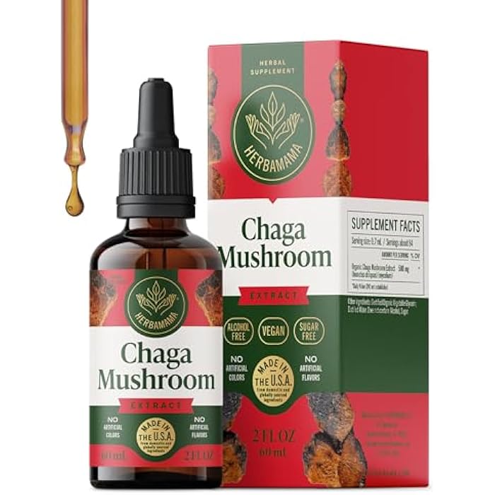 HERBAMAMA Chaga Mushroom Tincture - Vegan Immune Support & Defense with Chaga Mushroom Extract Drops - Non-GMO, Alcohol & Sugar-Free Liquid Immunity Supplement, 42-Day Supply - Image 1