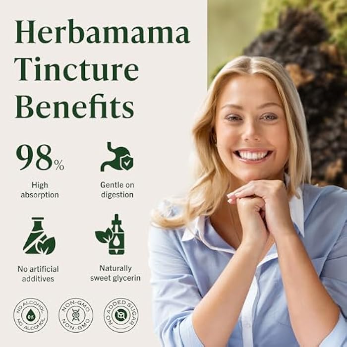 HERBAMAMA Chaga Mushroom Tincture - Vegan Immune Support & Defense with Chaga Mushroom Extract Drops - Non-GMO, Alcohol & Sugar-Free Liquid Immunity Supplement, 42-Day Supply - Image 5