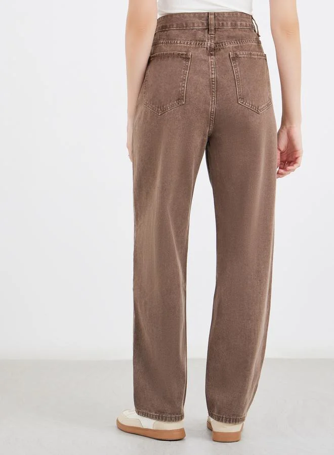 Styli Styli High Rise Washed Mom Fit Jeans