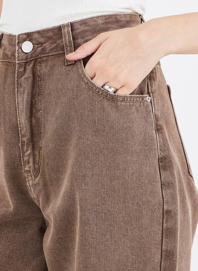 Styli Styli High Rise Washed Mom Fit Jeans