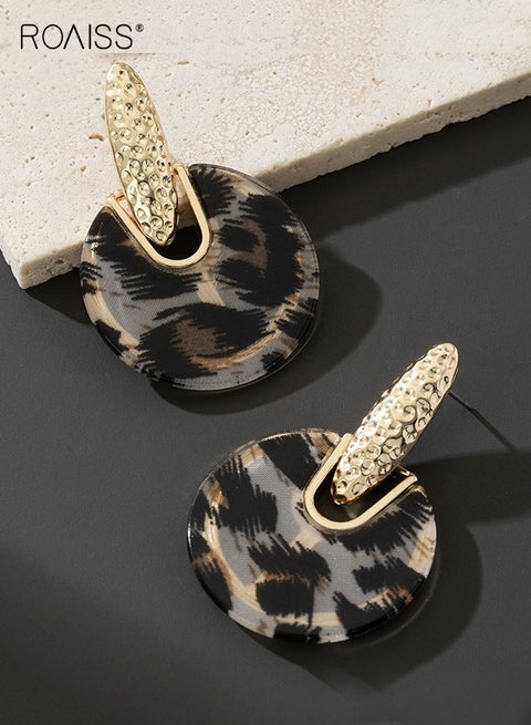 أقراط نسائية من الأكريليك بطبعة جلد الفهد بتصميم هندسي دائري جريء، مبالغ فيه، خفيفة الوزن، مناسبة للحفلات، عصرية، مناسبة لكل يوم