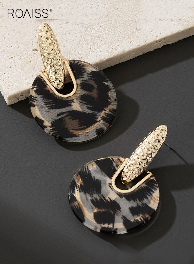 roaiss Women’s Acrylic Leopard Print Earrings Bold Geometric Round Circle Design Exaggerated Statement Lightweight Street Style Party Gift Trendy Everyday Pop - Image 1