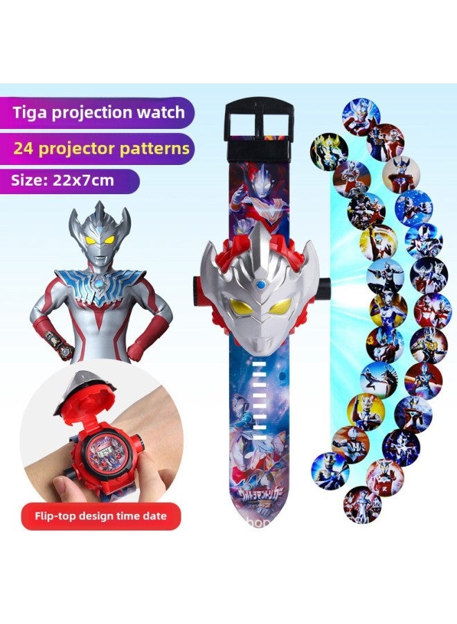 Ultraman Projection Watch Degas Children's Edition Electronic Cello Belia Luminous Boys Kindergarten Children's Day Toy-Color:Tiga Projection Watch (24 Pictures Can Tell The Time)-Specifications:Opp Bag  - Image 1