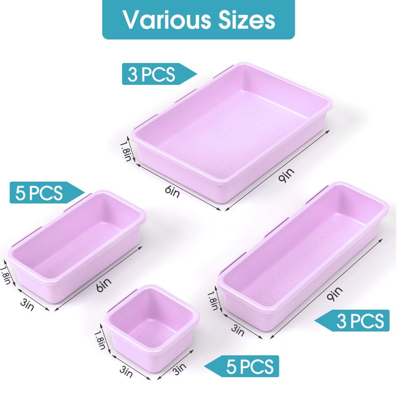 StoreHappily 16 PCS Drawer Organizer Set, 4 Size Makeup Drawer Divider Organizer With Non-Slip Pads, Interlocking Plastic Storage Bins for Office,Jewelry Vanity,Gadgets, Bathroom,Kitchen, Purple - Image 2