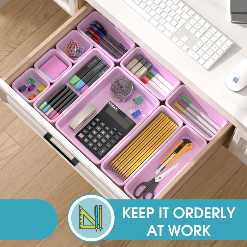 StoreHappily 16 PCS Drawer Organizer Set, 4 Size Makeup Drawer Divider Organizer With Non-Slip Pads, Interlocking Plastic Storage Bins for Office,Jewelry Vanity,Gadgets, Bathroom,Kitchen, Purple - Image 4