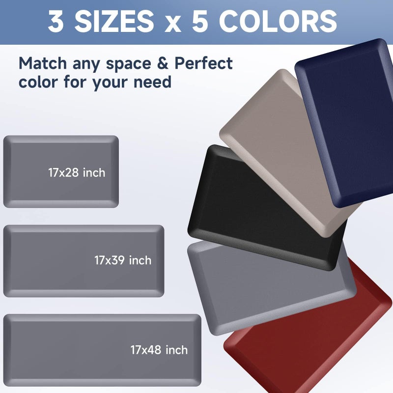 StepRite 4/5 Inch Thick Kitchen Mat Anti Fatigue Mat Kitchen Rugs Kitchen Decor Non-Slip, Stain & Water Resistant, Kitchen Mats Desk Mat for Kitchen, Office, Workshop, Grey, 17'' x 28'' - Image 4
